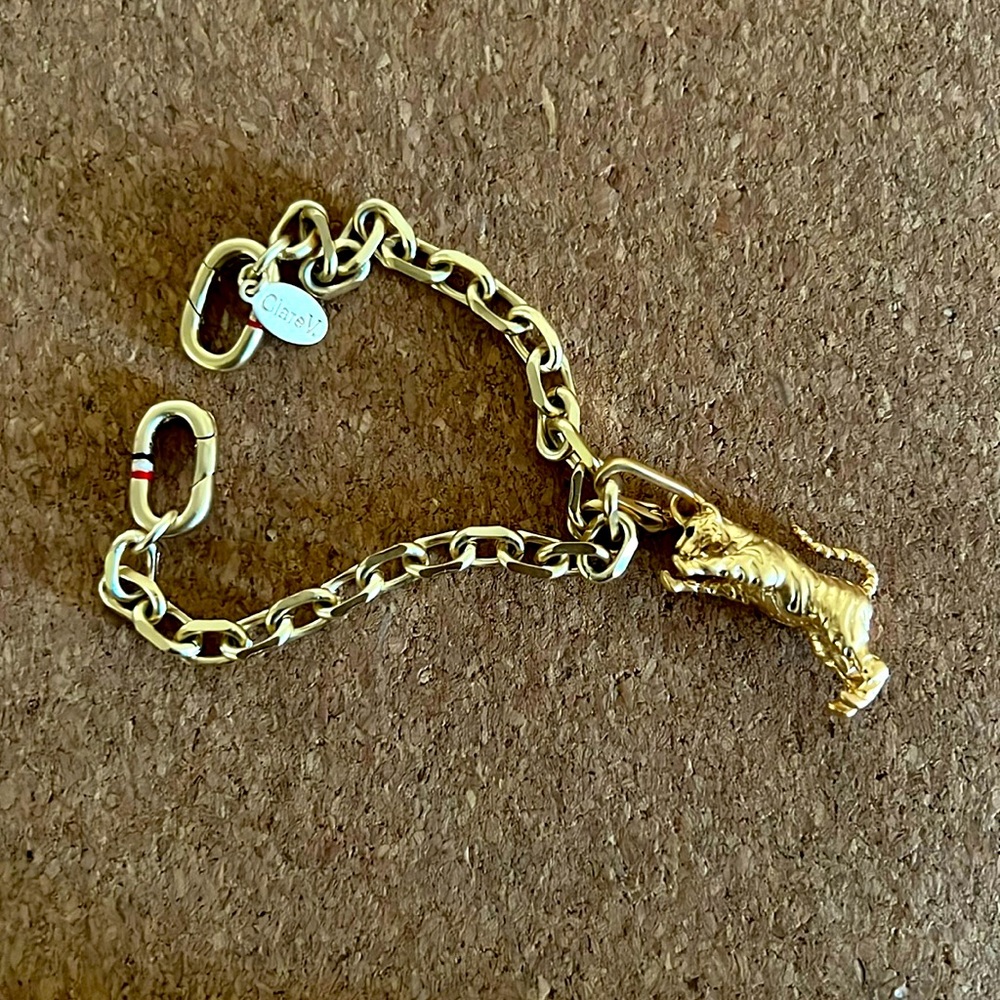 Clare V chain bracelet and tiger charm NWOT